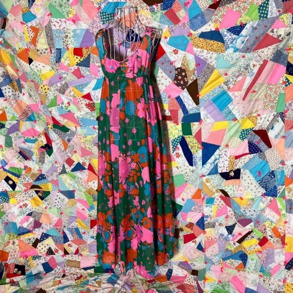 Vintage maxi nightgown60s 70sXXS-XSchiffon sheer flower power Olga